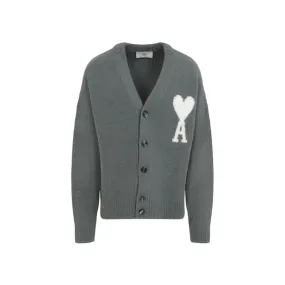  AMI Paris  Boxy Off White Adc Grey Alpaca Cardigan Grey  Strickjacke 