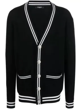   Balmain  Contrasting-Trim V-Neck Cardigan Black