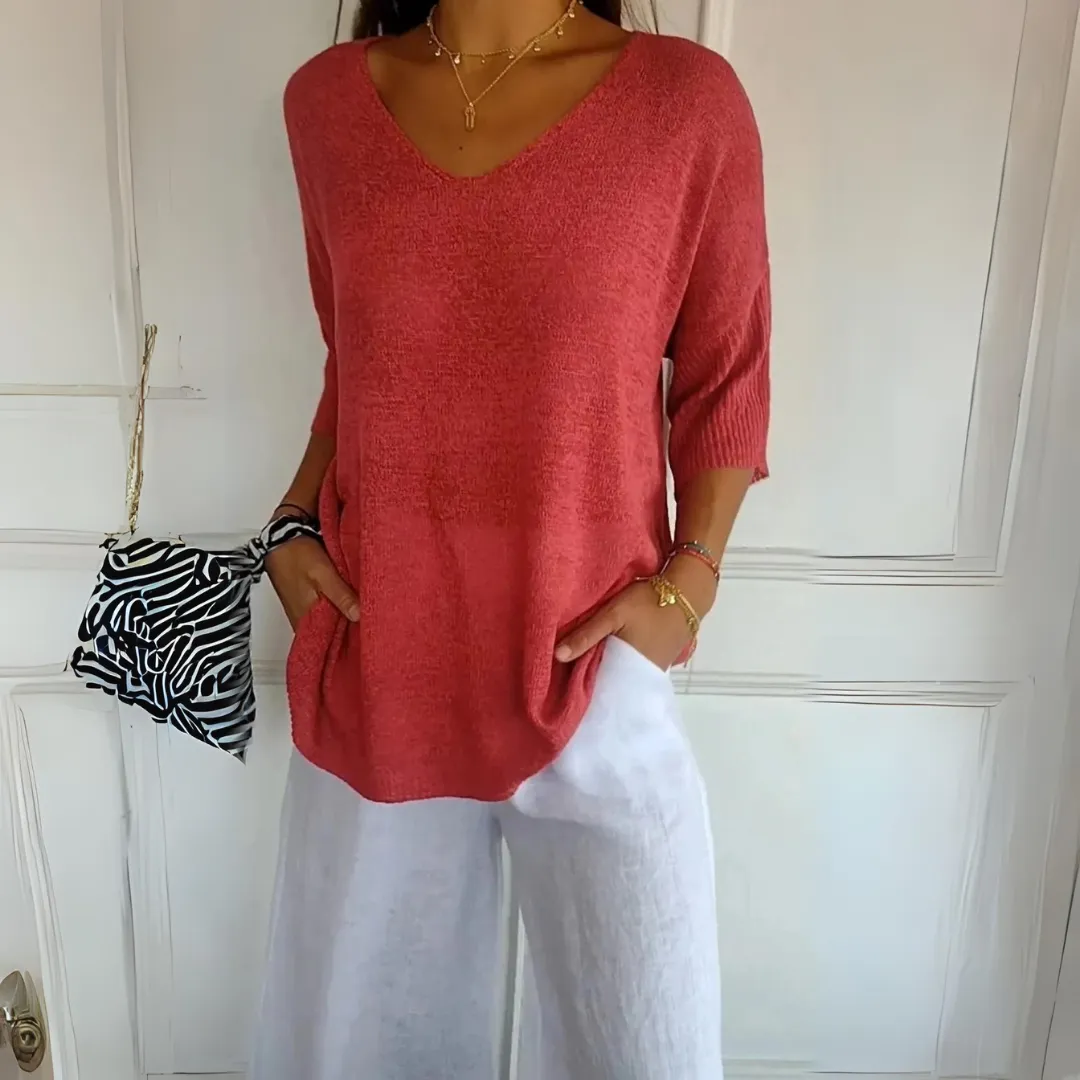 Heidi-Mode | Damen Casual V-Ausschnitt Pullover