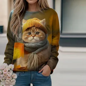 Lssiges Sweatshirt Mit Katzenmuster