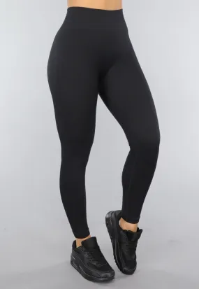 Schwarze Sport-Leggings mit hoher Taille aus Rippe