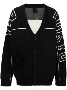   Y-3  Intarsia-Knit Logo V-Neck Knitwear Cardigan Black